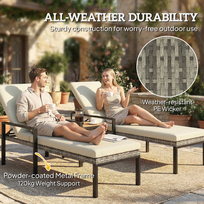 Chaise Lounge Chairs Outdoor, Set of 2 Wicker Patio Lounge Chairs with 5-Level Adjustable Backrest, Cushion