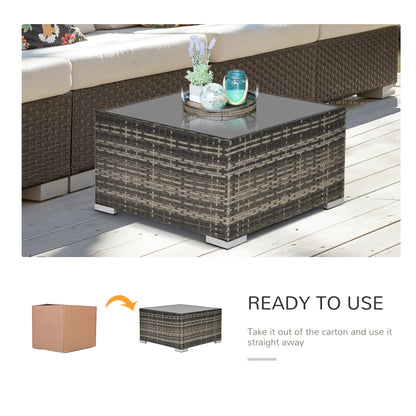 Rattan Garden Coffee Table, 25.6" Square Garden Rattan Table with Tempered Glass Top, Deep Grey