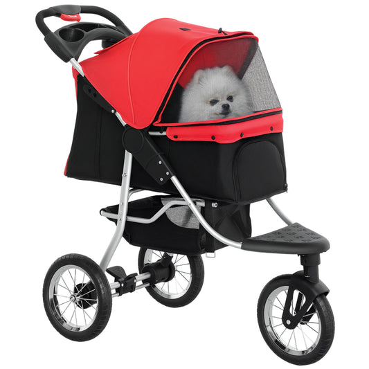 Pet Stroller for Small Dogs, 3 Rubber Wheels Pet Jogger, One-click Easy Folding All-Terrain Dog Stroller, Adjustable Can