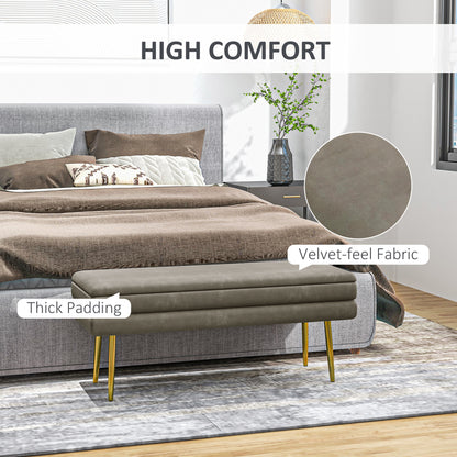 39" Storage Ottoman, Velvet End of Bed Bench with Steel Legs, Foot Stool with Storage for Bedroom, Living Room, Beige