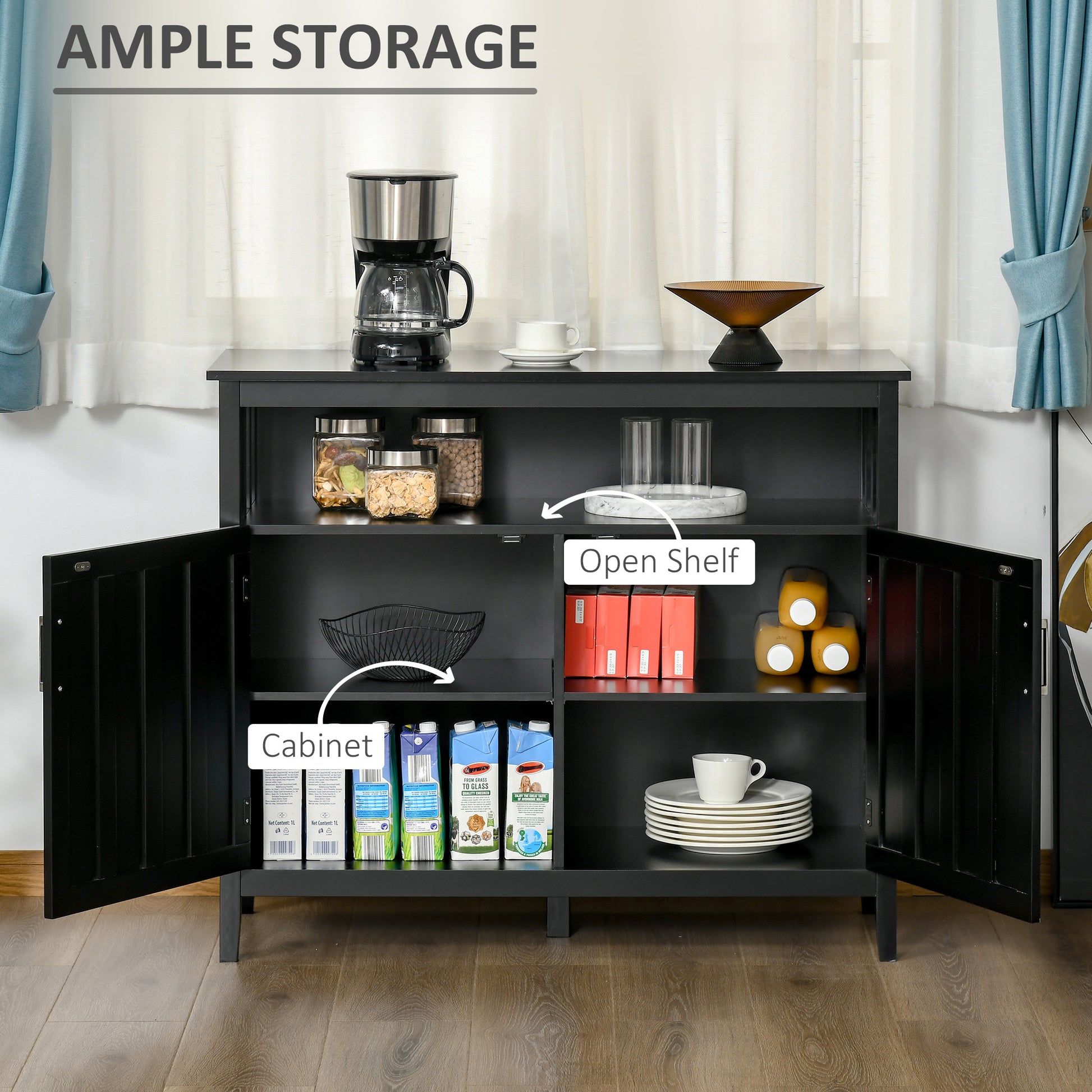 Sideboard Buffet Server Storage Cabinet Console Table with 2 Doors and Adjustable Shelves for Kitchen & Dining Room, Bla