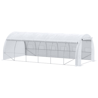 20'x10'x6.6' Tunnel Greenhouse with UV-Resistant Cover, Zippered Door and 12 Roll-up Windows, Outdoor Green House for Ga