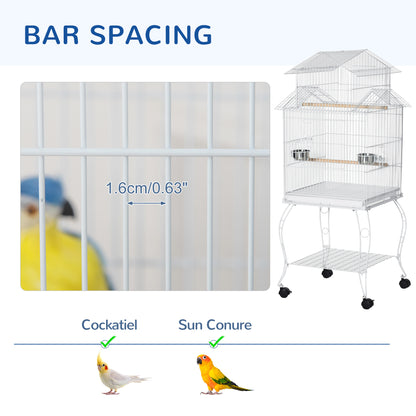 53.9'' Large Rolling Steel Bird Cage Bird House with Detachable Rolling Stand, Storage Shelf, Wood Perch, Food Container