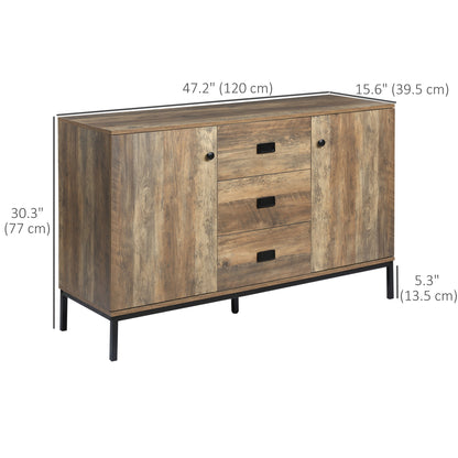 Industrial Sideboard Buffet Storage Cabinet Cupboard with 2 Doors, 3 Drawers and Shelves for Dining Room, Living Room, B