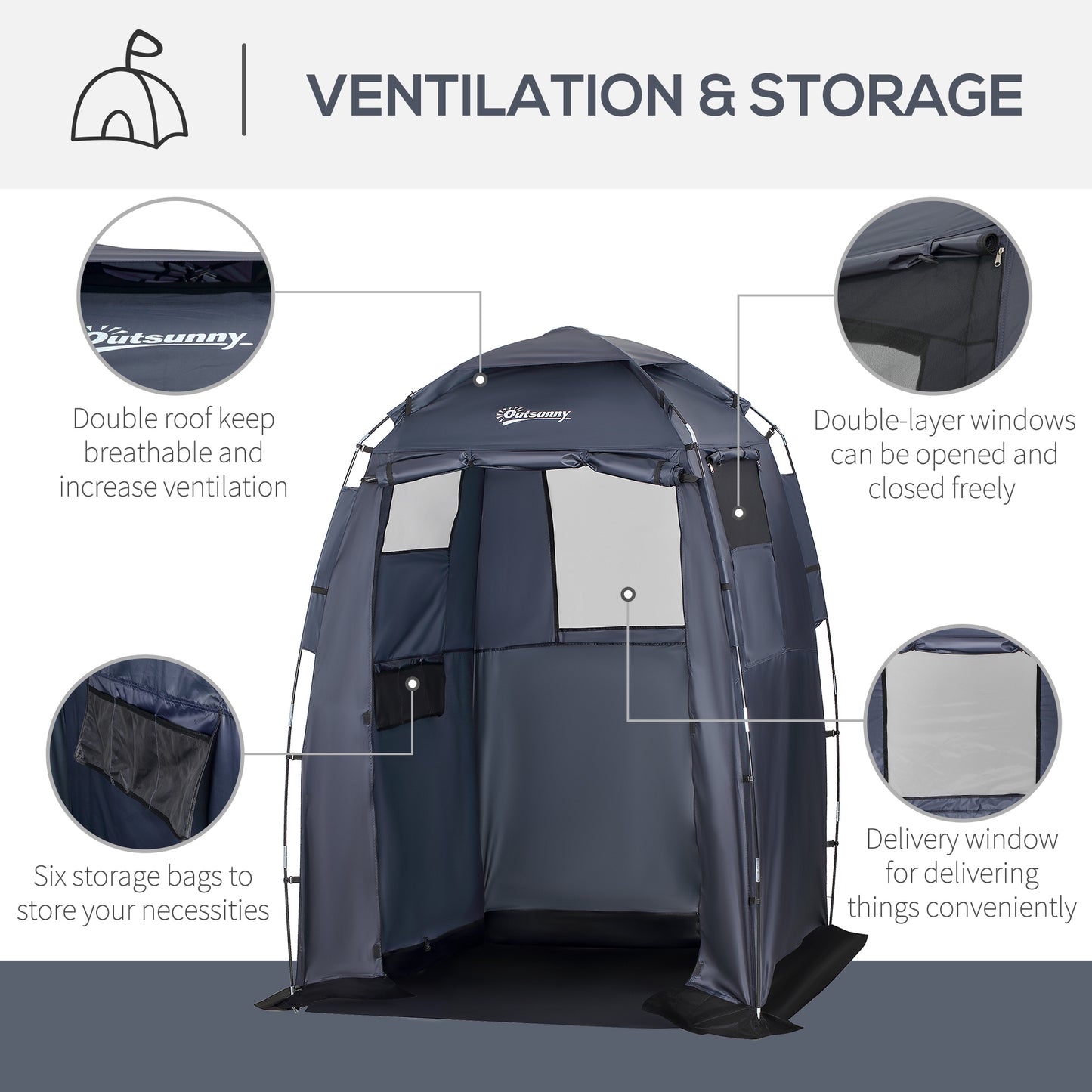 60" x 60" x 82" Shower Tent Extra Wide Changing Room Privacy Portable Camping Shelters with Windows & Floor Mat, Dark Bl