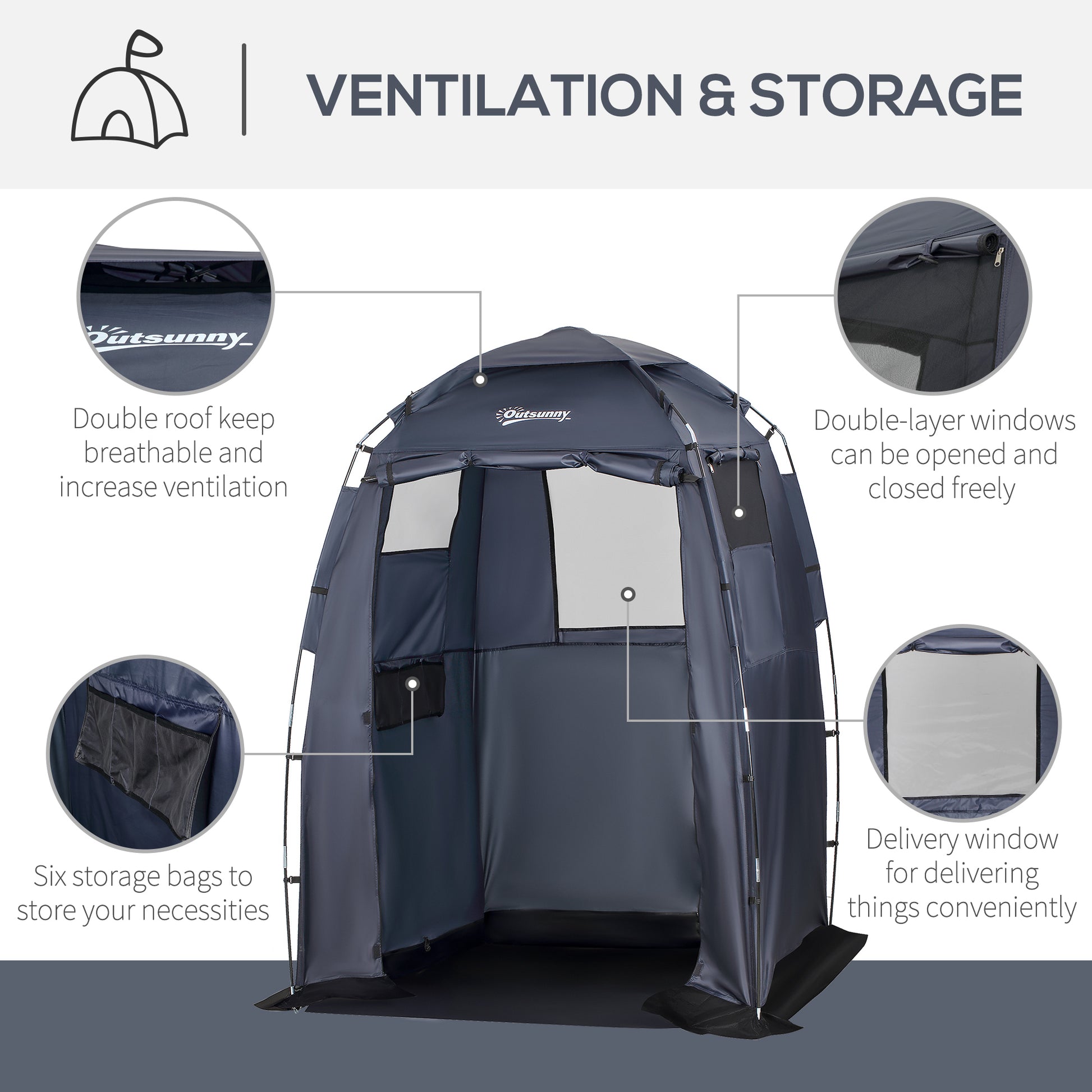 60" x 60" x 82" Shower Tent Extra Wide Changing Room Privacy Portable Camping Shelters with Windows & Floor Mat, Dark Bl