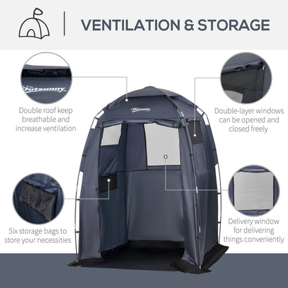 60" x 60" x 82" Shower Tent Extra Wide Changing Room Privacy Portable Camping Shelters with Windows & Floor Mat, Dark Bl