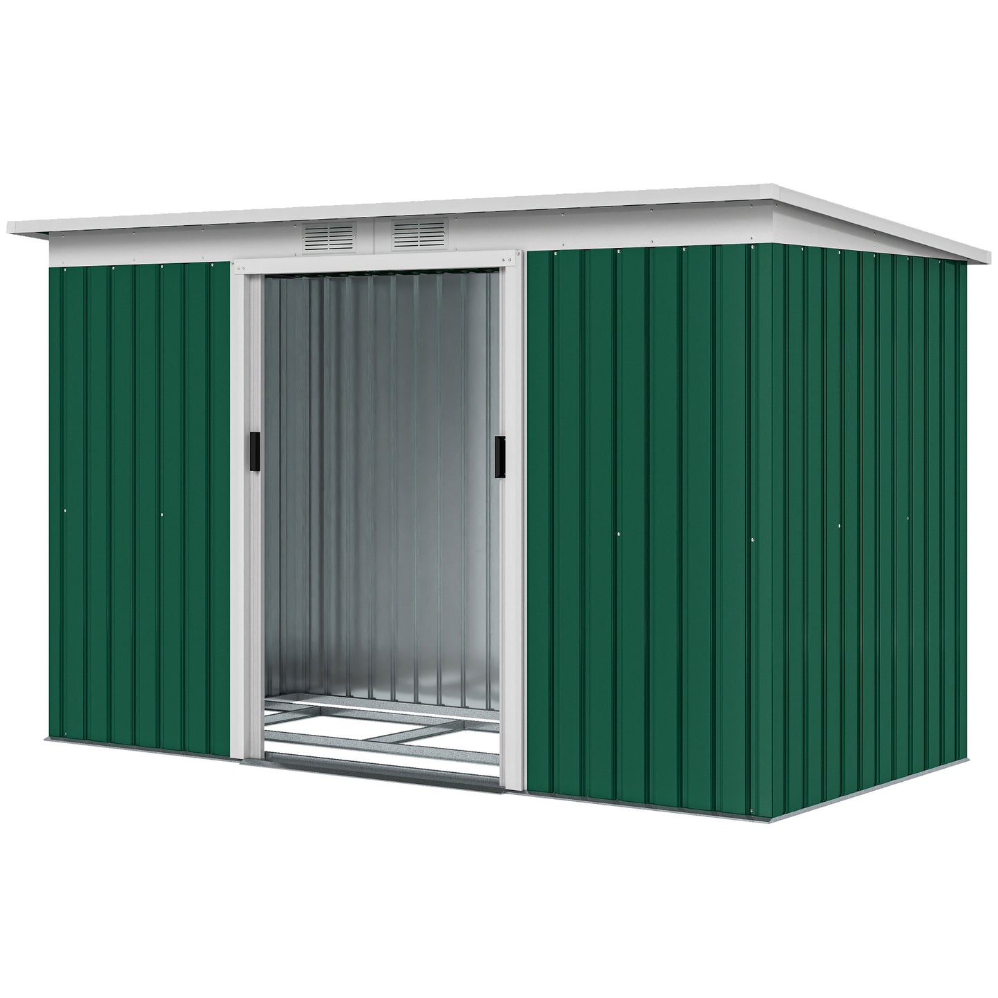 9' x 4' Garden Tool Shed Metal Storage Shed Outdoor Equipment Tool Box with Foundation Kit, Ventilation & Doors, Dark Gr