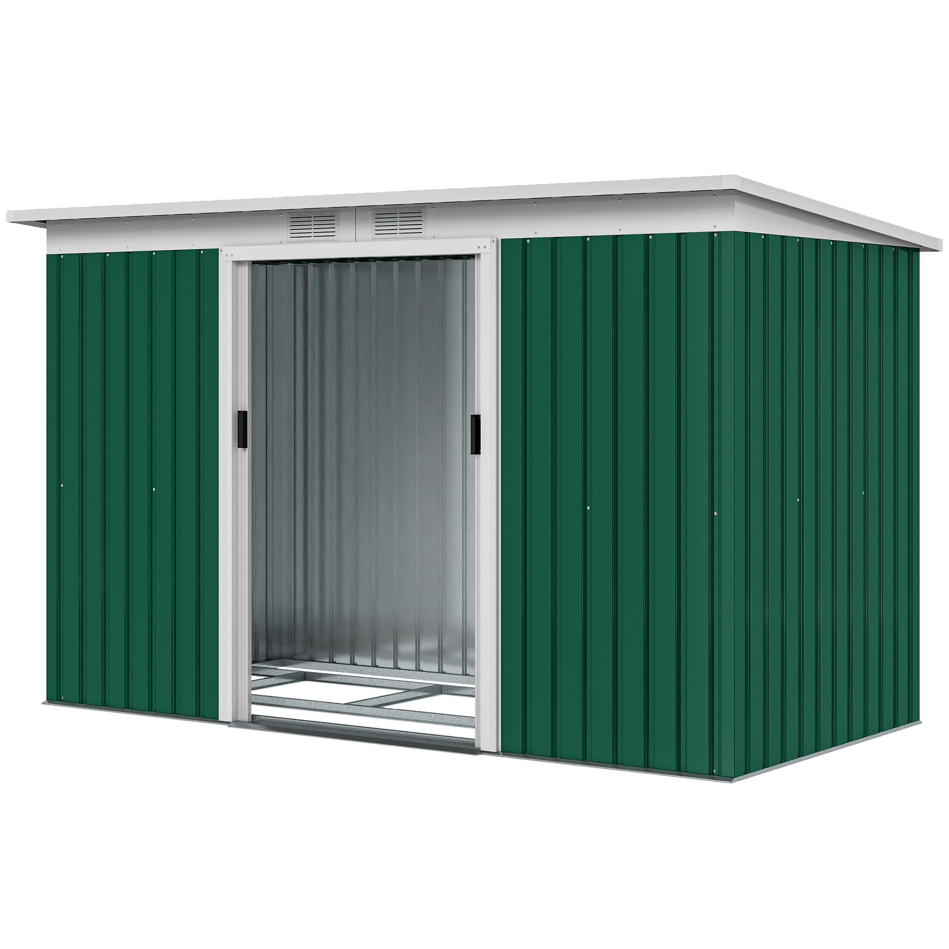 9' x 4' Garden Tool Shed Metal Storage Shed Outdoor Equipment Tool Box with Foundation Kit, Ventilation & Doors, Dark Gr