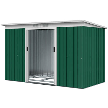9' x 4' Garden Tool Shed Metal Storage Shed Outdoor Equipment Tool Box with Foundation Kit, Ventilation & Doors, Dark Gr