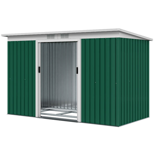 9' x 4' Garden Tool Shed Metal Storage Shed Outdoor Equipment Tool Box with Foundation Kit, Ventilation & Doors, Dark Gr