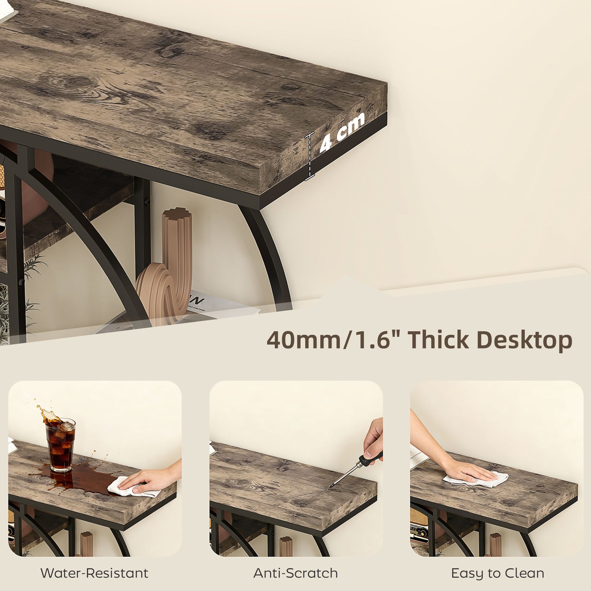 39.4" Console Table with Storage Shelves, Industrial Sofa Table for Living Room, Hallway, Rustic Brown