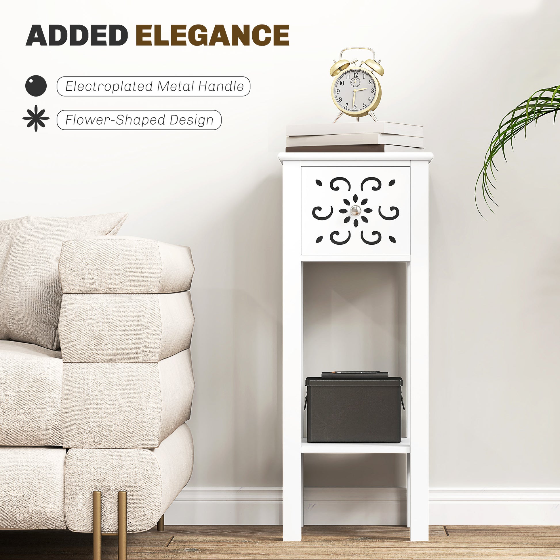 Nightstand Set of 2 with Drawer and Open Storage Shelf White
