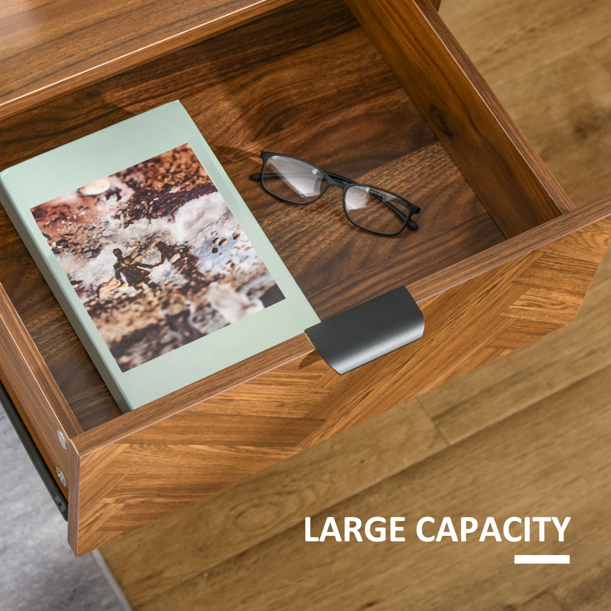 Bedside Table, Nightstand for Bedroom, End Side Table Dresser Storage with 2 Drawers, Walnut Brown
