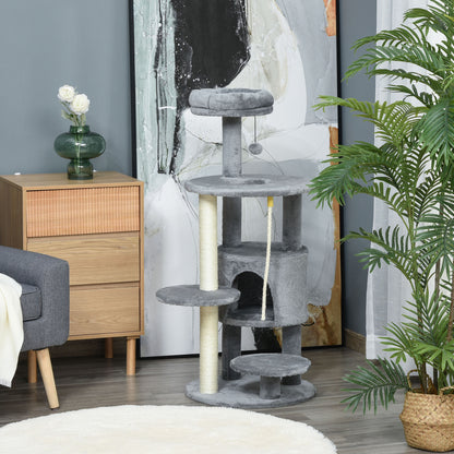 41" Cat Tree Tower Activity Center with Condo, Scratching Posts and Hanging Toys, Dark Grey