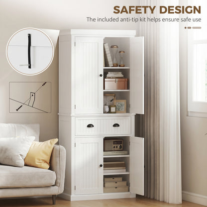 72" Kitchen Pantry, Freestanding Storage Cabinet with Drawer, Doors, White