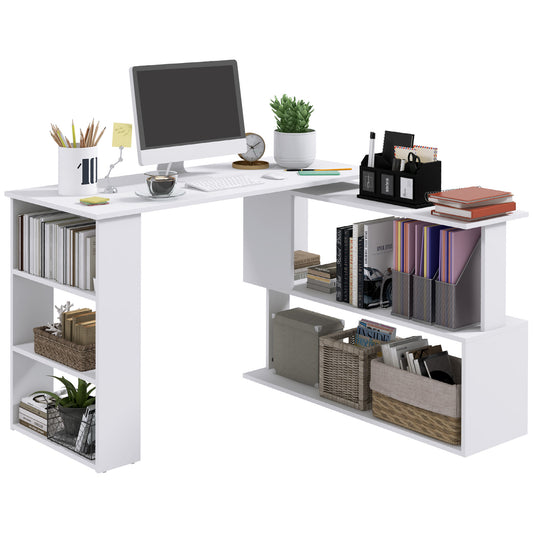 47" L Shaped Desk, 360° Rotating Corner Desk, Reversible Computer Writing Table Workstation with Storage Shelf for Home 