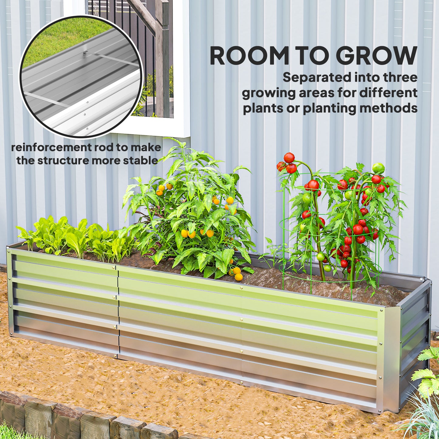 6' x 1.5' x 1.3' Galvanized Raised Garden Bed, Elevated Large Metal Planter Box w/ Install Gloves for Backyard, Patio to