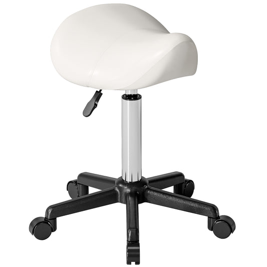 Saddle Stool, Adjustable Rolling Stool, White