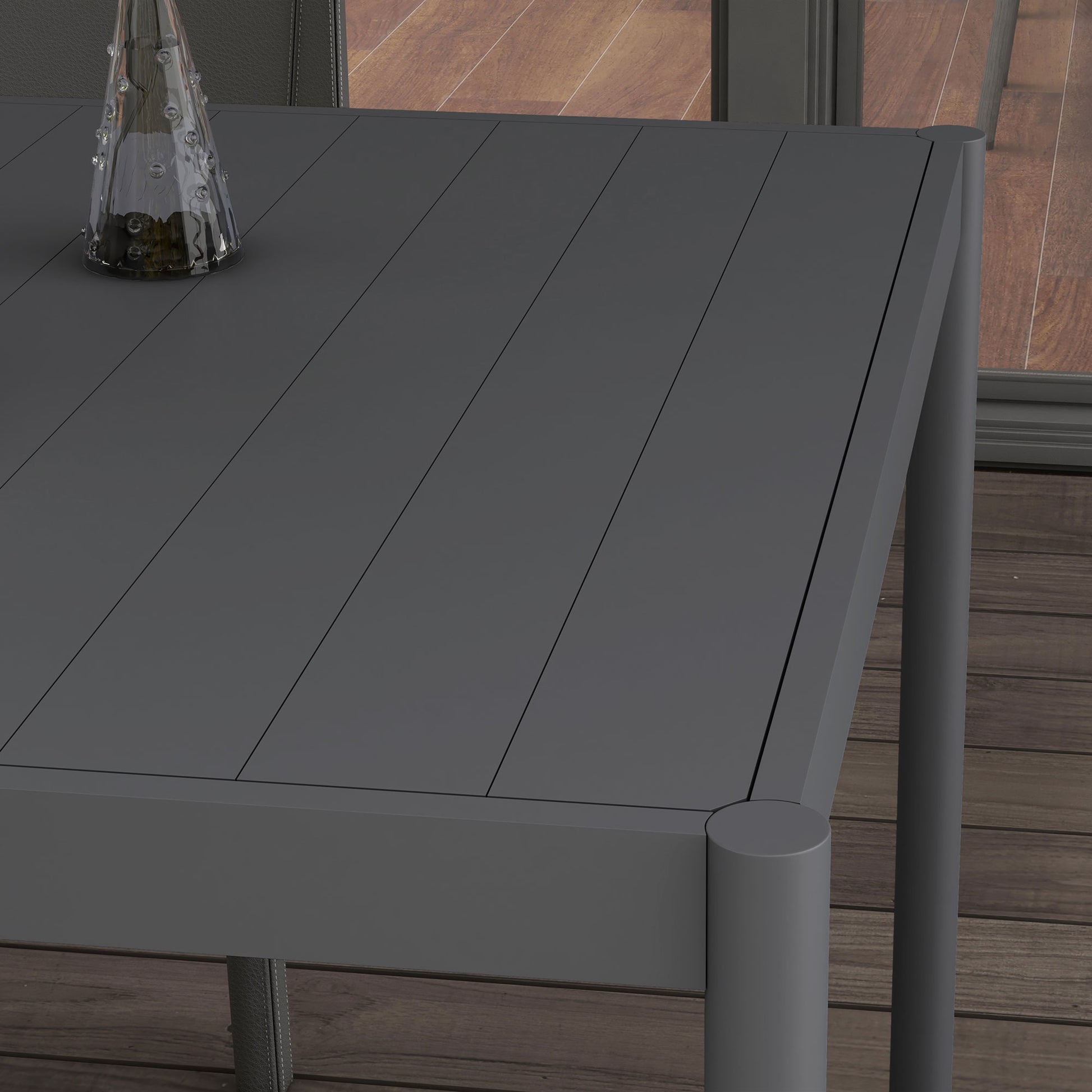 Outdoor Dining Table w/ Aluminium Frame, Garden Table, 57", Dark Grey