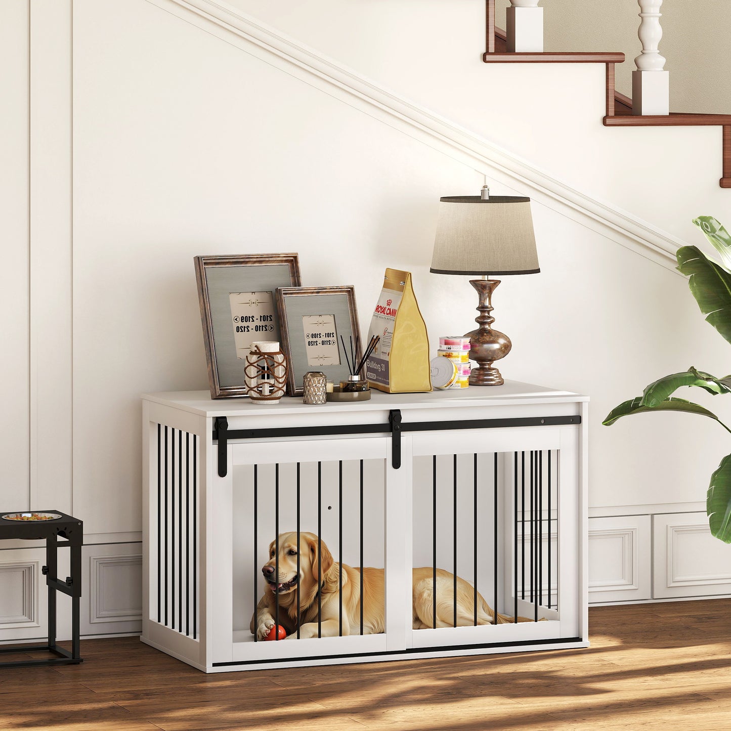 46.5" Dog Crate Furniture, Dog Crate End Side Table for Extra Large Dogs, White