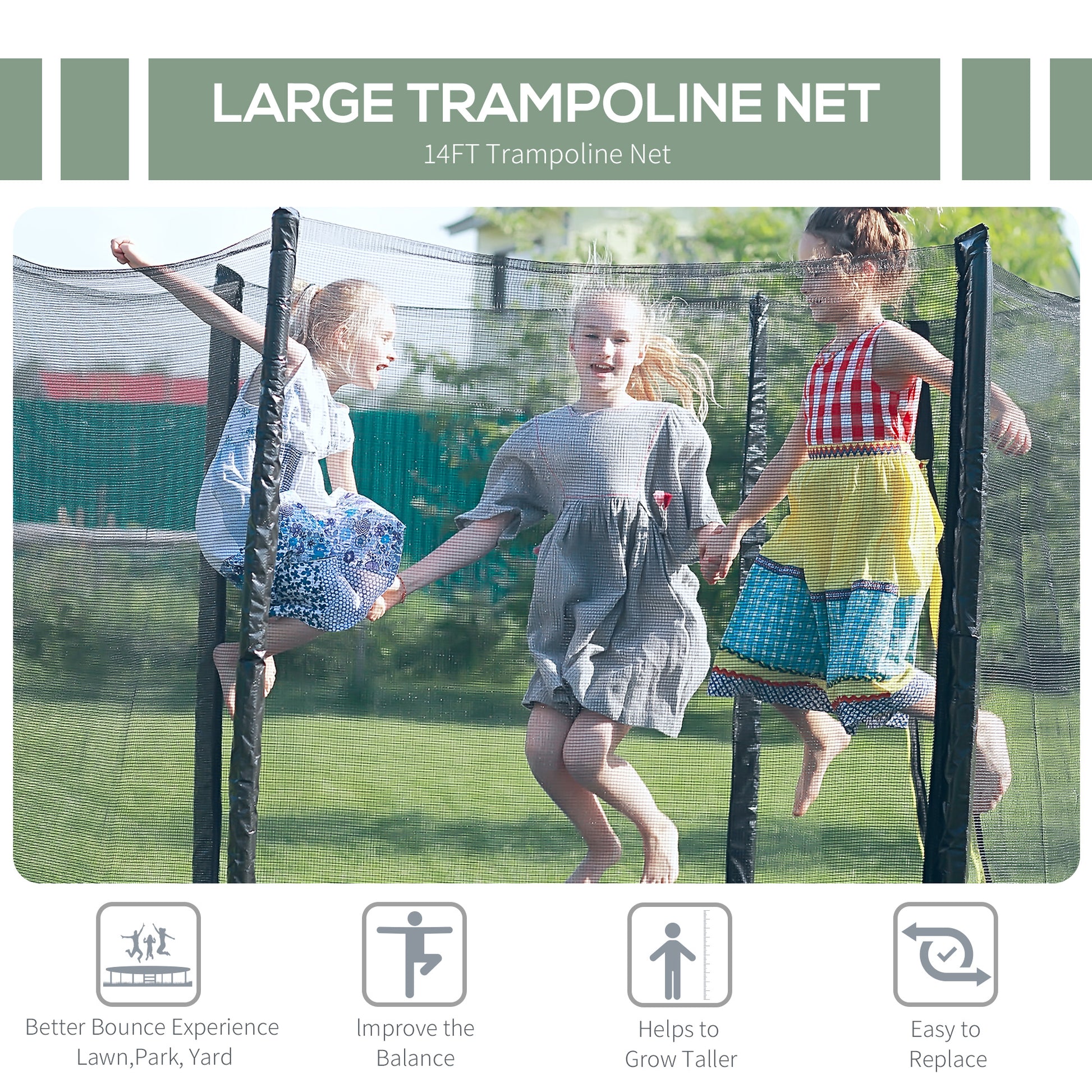 VarietyKart 14' Round Trampoline Enclosure Safety Net Fence Replacement Trampolining Bounce Part No Poles Included