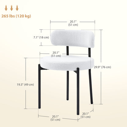 4 Pieces Kitchen Chairs, Modern Dining Chairs w/ Berber Fleece Upholstery and Steel Legs for Living Room, Cream White