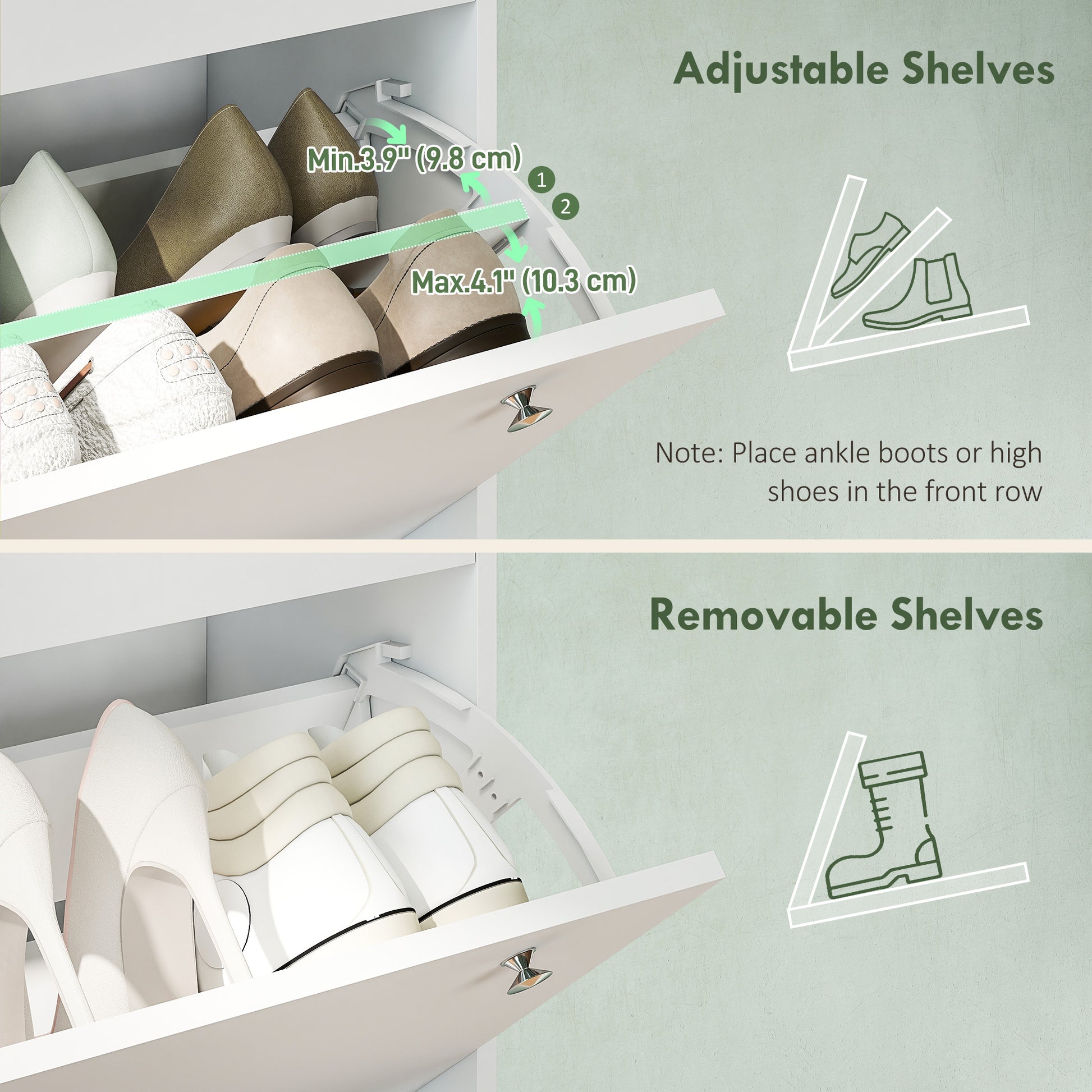 Narrow Shoe Cabinet with 4 Flip Drawers, Shoe Storage Cabinet with Adjustable Shelves, Holds 24–32 Pairs, White