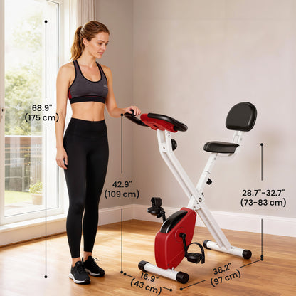 Soozier Foldable Indoor Stationary Bike with 8 Levels of Magnetic Resistance, Exercise Bike for Cardio Workout, Red