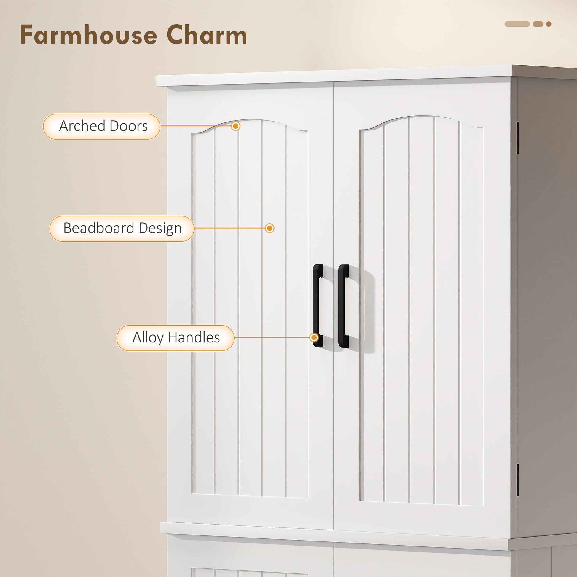 Tall Pantry Cabinet, 64" Storage Cabinet with Adjustable Shelves and 8 Door Spice Racks for Kitchen, Dining Room, White