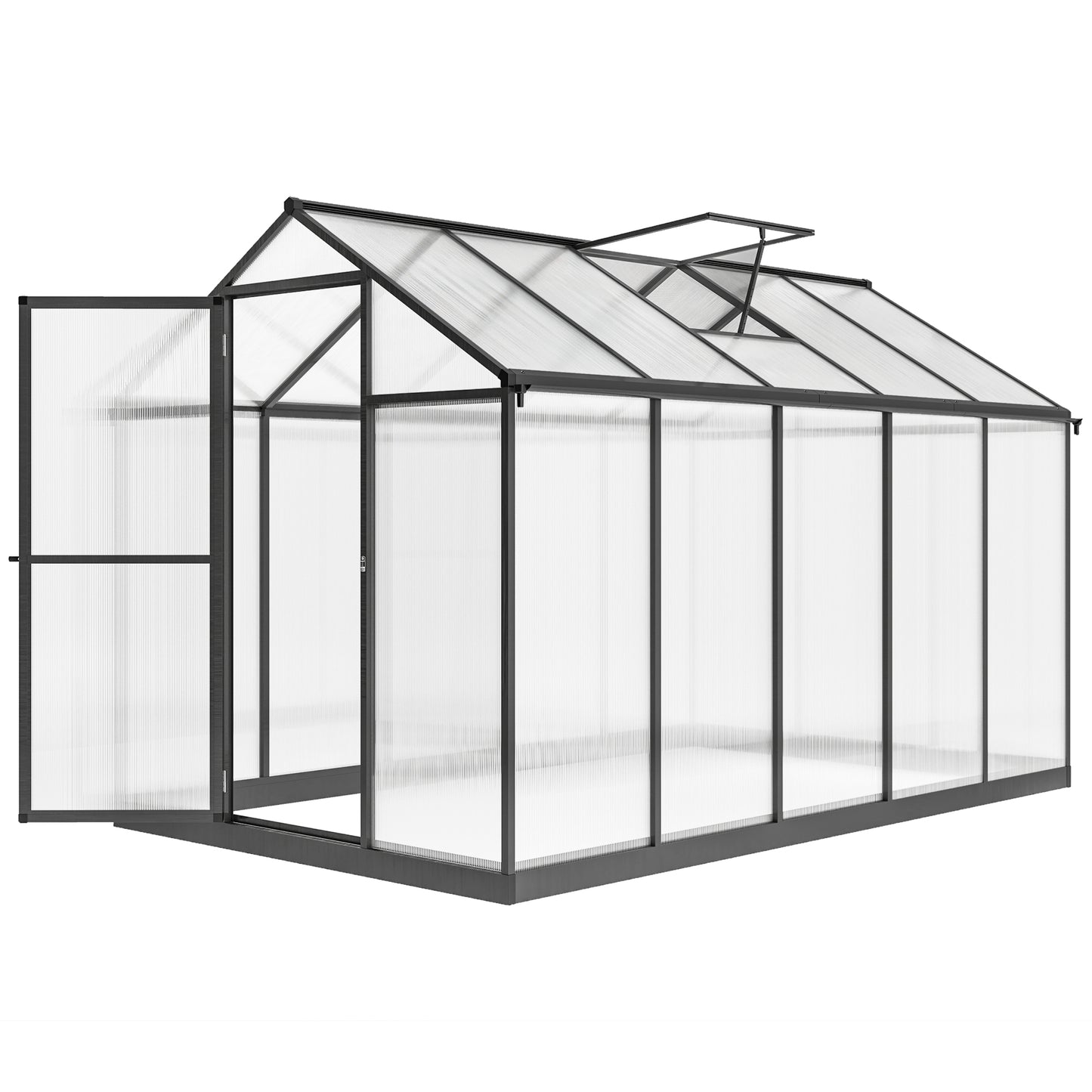 Polycarbonate Greenhouse, Aluminum Walk-In Green House Kit Garden, 6' x 10' x 6.4', Charcoal Grey