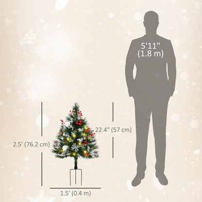2 Foot/23 inch 2 Pack Prelit Artificial Christmas Tree Cordless with 70 Branches, Warm White LED lights, Red Berries, Pi