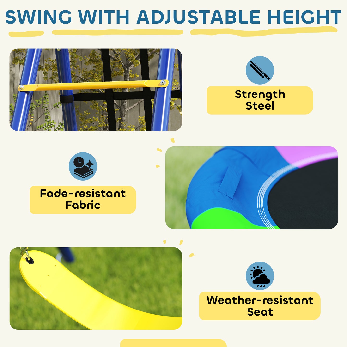 Qaba 6 in 1 Kids Swing Set with 1 Saucer Swing, 1 Belt Swing, 1 Disc Rope Swing, Climbing Ladder and Net, Basketball Hoo
