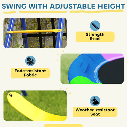 Qaba 6 in 1 Kids Swing Set with 1 Saucer Swing, 1 Belt Swing, 1 Disc Rope Swing, Climbing Ladder and Net, Basketball Hoo
