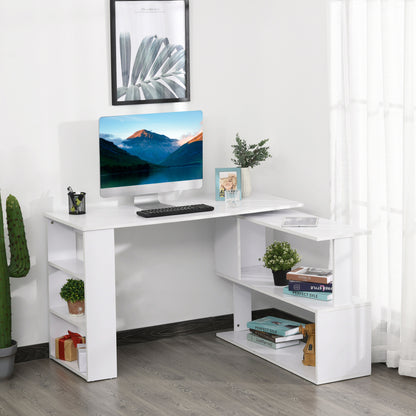 47" L Shaped Desk, 360° Rotating Corner Desk, Reversible Computer Writing Table Workstation with Storage Shelf for Home 