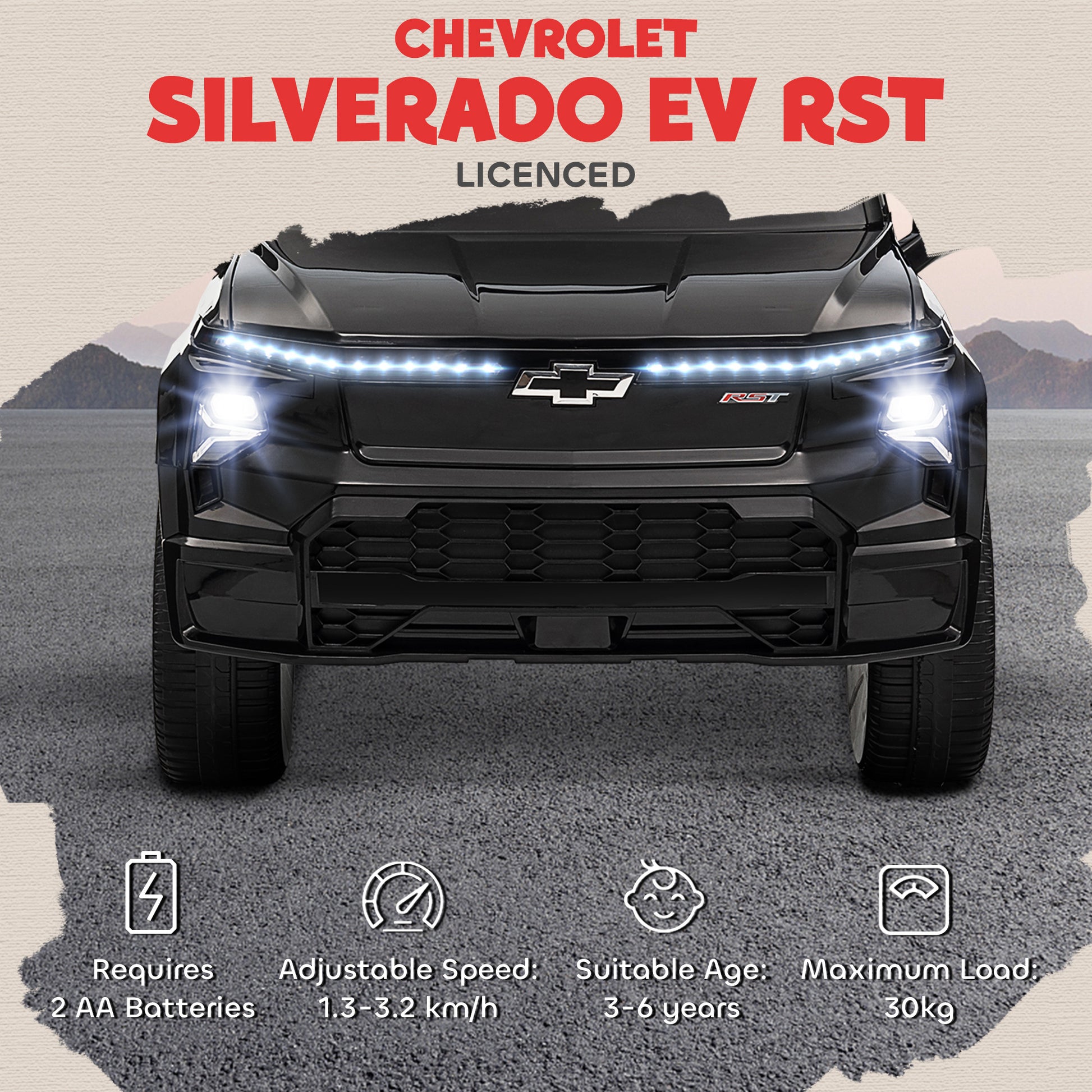 Qaba 12V CHEVROLET SILVERADO EV RST Licensed Kids Car w/ Remote, Spring Suspension, Soft Start, Training Wheels, Black