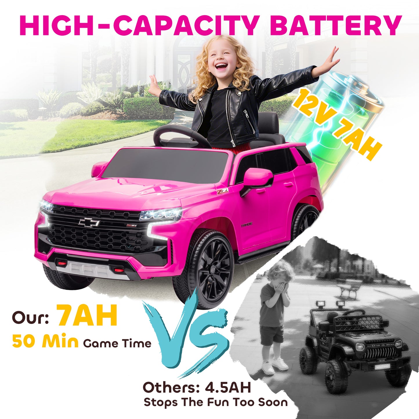 VarietyKart Licensed Chevrolet Tahoe Kids Ride on Car, 12V 7AH Toddler Electric Car with Parent Remote Control, 3 Speeds