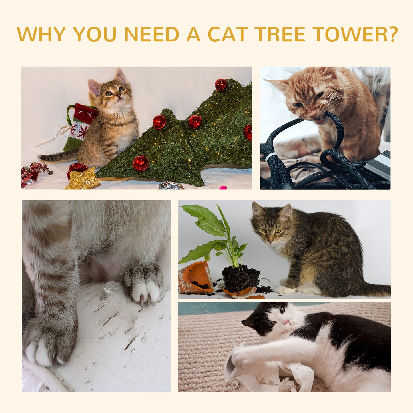 94"-102" Huge Cat Tree Ceiling High Cat Condo Scratching Post Activity Center Multi-Level Play House