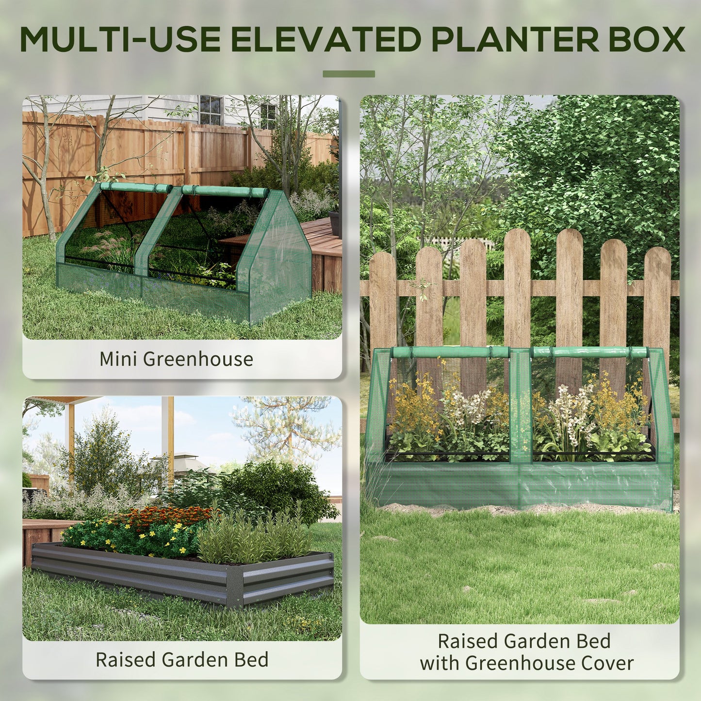 6' x 3' Metal Planter Box with Cover, Raised Garden Bed with Mini Greenhouse for Herbs, Vegetables, Green and Silver