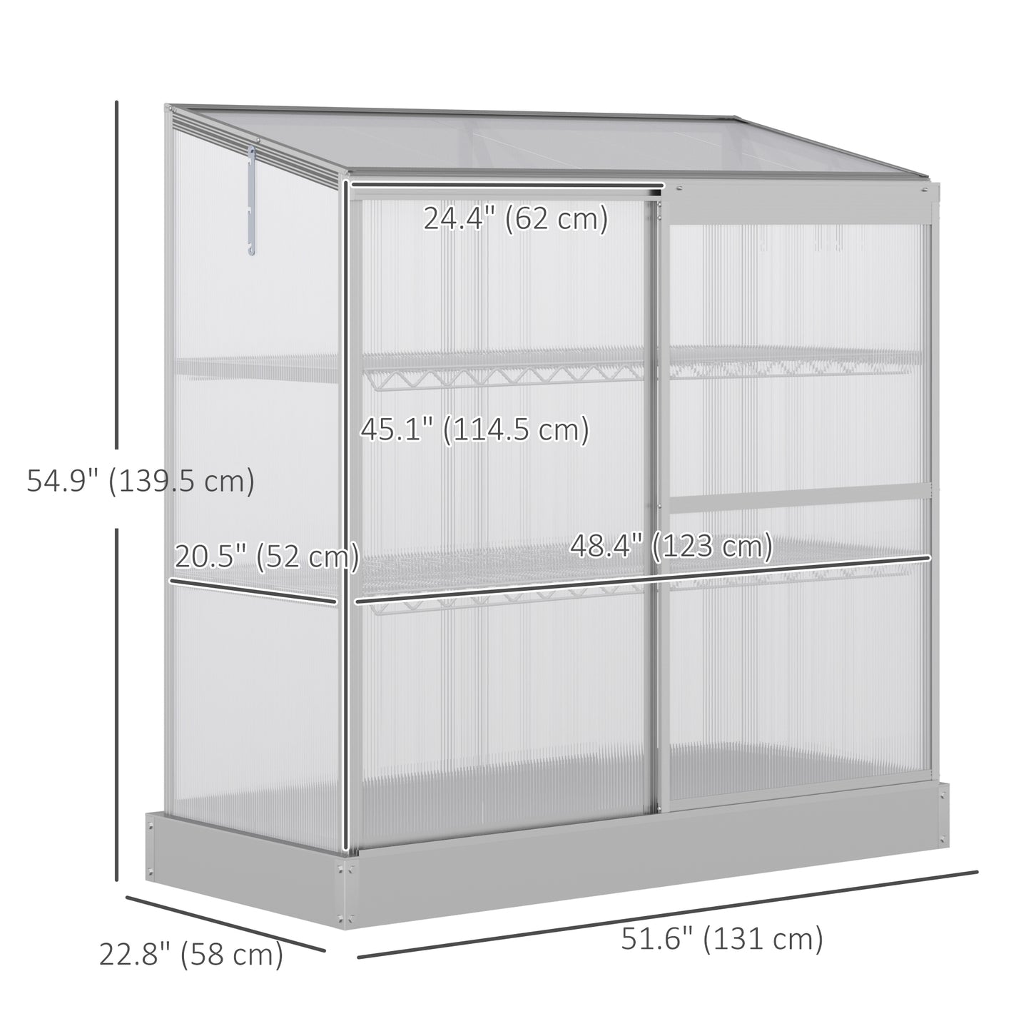 Aluminum Cold Frame Greenhouse, Raised Planter Bed Protection with Openable Top and 2 Shelves for Outdoor Indoor