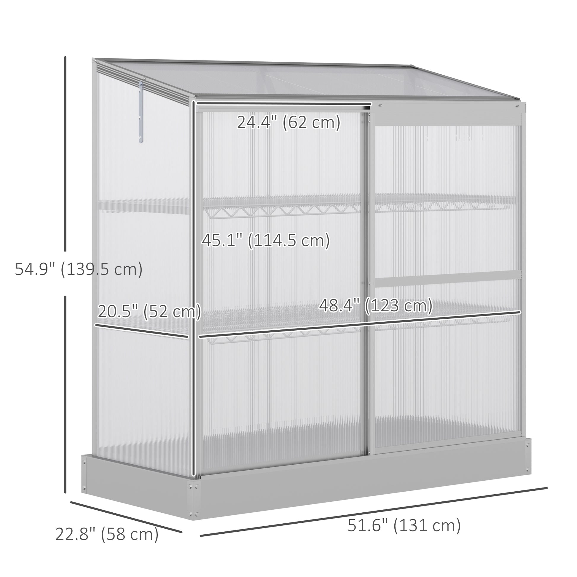 Aluminum Cold Frame Greenhouse, Raised Planter Bed Protection with Openable Top and 2 Shelves for Outdoor Indoor