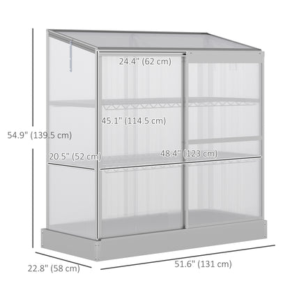 Aluminum Cold Frame Greenhouse, Raised Planter Bed Protection with Openable Top and 2 Shelves for Outdoor Indoor