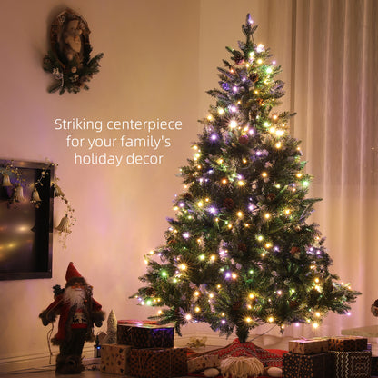 7 Foot Prelit Artificial Christmas Tree with Dual Colour LED Light, Hinged Xmas Tree for Home Office Holiday