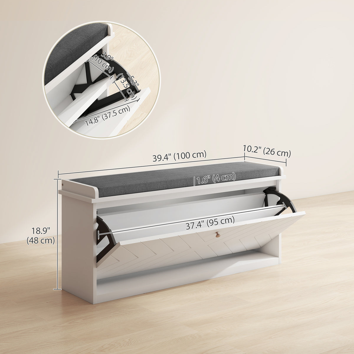 Shoe Storage with Seat, Upholstered Hallway Bench, Shoe Bench with Flip Drawer, Adjustable Shelf for 8-10 Pairs of Shoes