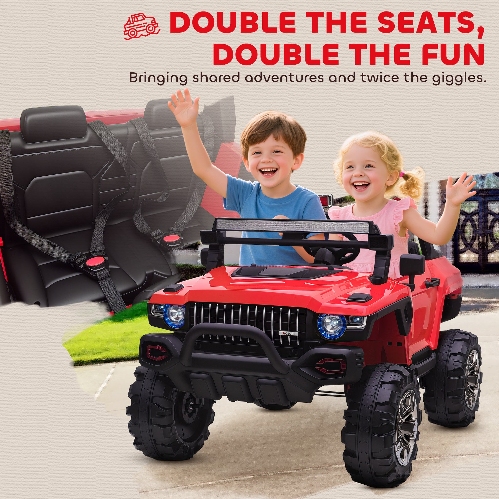 VarietyKart 2-Seater Ride on Truck, 12V 7AH Big Battery Powered Police Car for Kids with Remote Control, 4 Shock Absorbe