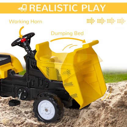 VarietyKart Ride on Toy Dump Truck for Kids, Pedal Construction Car with Detachable Trailer for 3 Years Old, Yellow