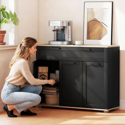 Sideboard Buffet Cabinet, Modern 40" Coffee Bar Cabinet with Wide Drawer, 3 Doors and 2 Adjustable Shelves, Black