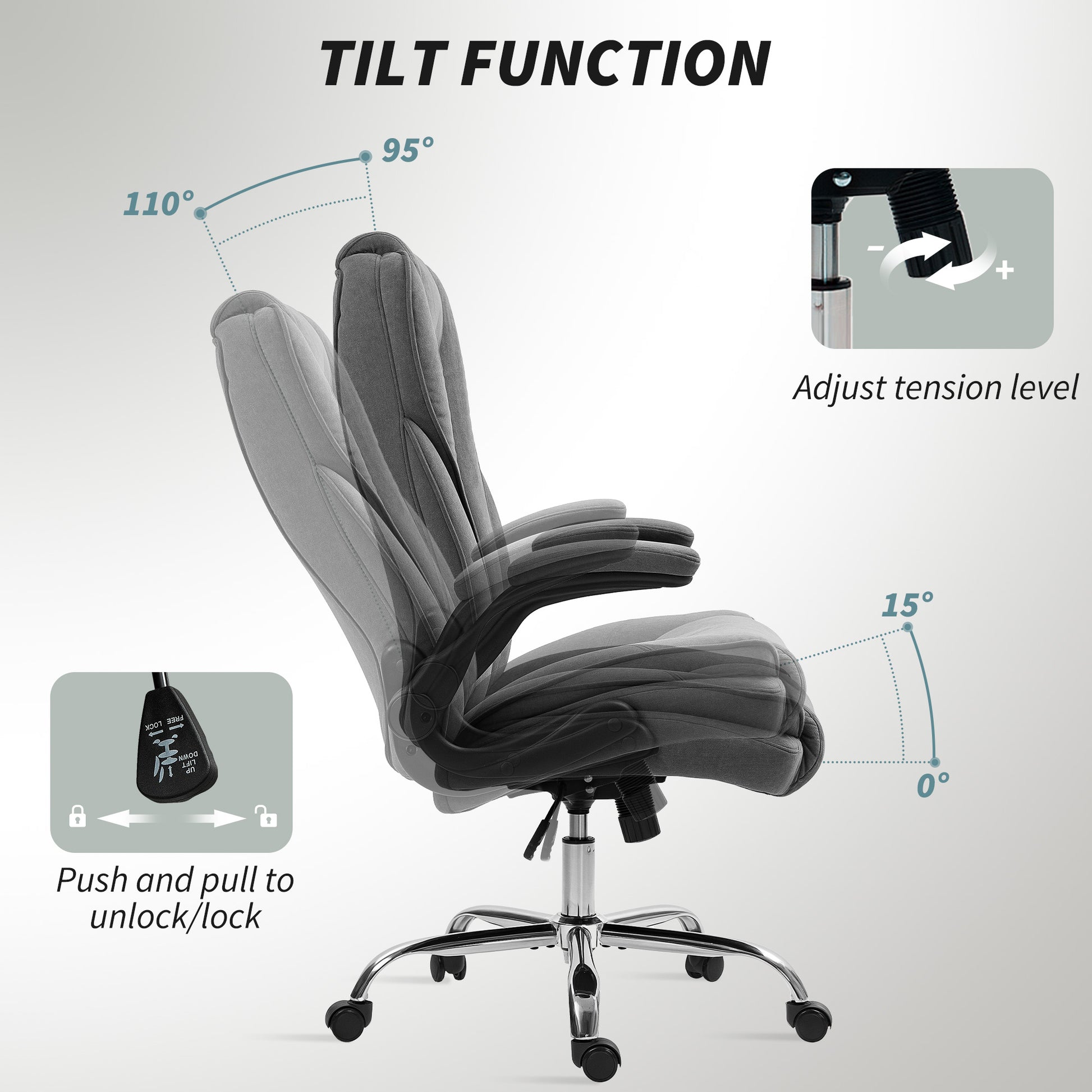 Executive Office Chair, Desk Chair with Flip-up Armrest, Diamond Fabric Computer Chair for Home Office, Dark Grey