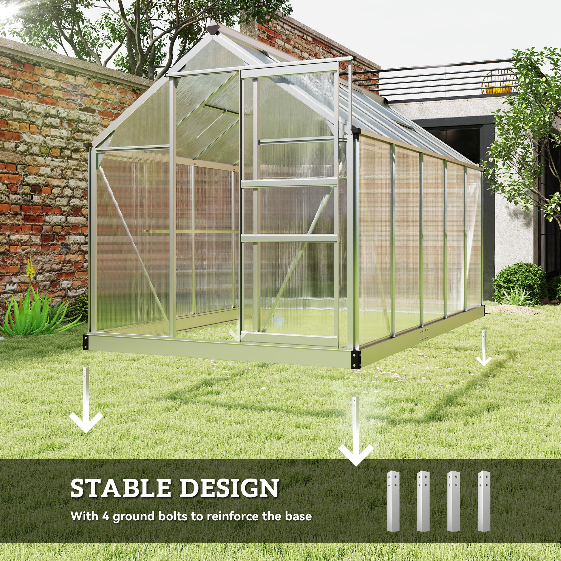 6' x 10' x 6.6' Polycarbonate Greenhouse, Walk-In Green House Kit Garden, Plants Grow, Galvanized Sheet Aluminum Frame w