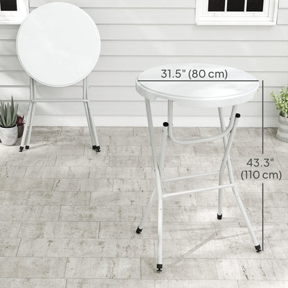 31.5" Bar Height Patio Table, Outdoor Bar Folding Table with HDPE Top, Locking Steel Legs for Party, Camping, White